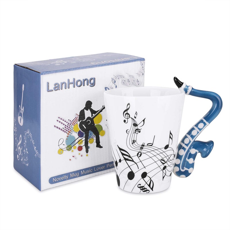 LanHong - 13.5 oz Sax Mug Musical Notes Design Coffee Cup Ceramic Music Saxophone Cup Gift for Friend - Image 5